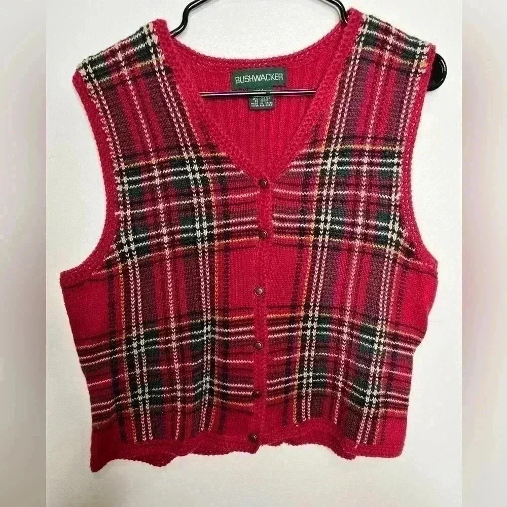 Vintage Bushwacker  Red Plaid Vest Size Medium
